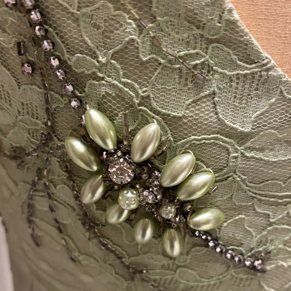 Vintage-stunning silk mint Green Embroidered beaded Dress - Picture 8 of 12